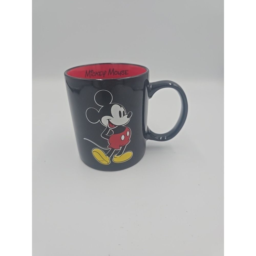 Disney Mickey Mouse Coffee Cup Black Red Mug Original Front And Back